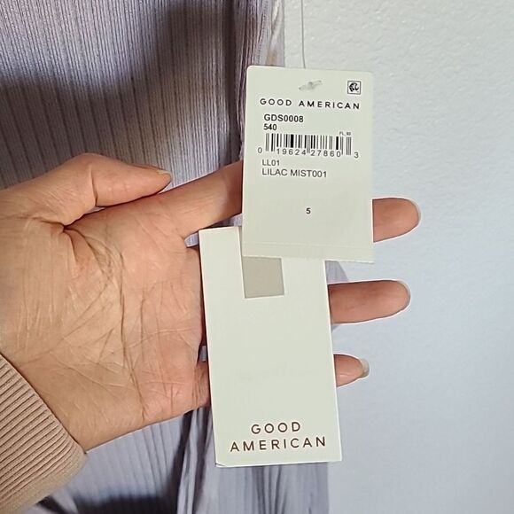 NWT Good American Belted Body Dress in Lilac Mist Size 5 Spring Summer Ribbed 2X - Picture 7 of 9